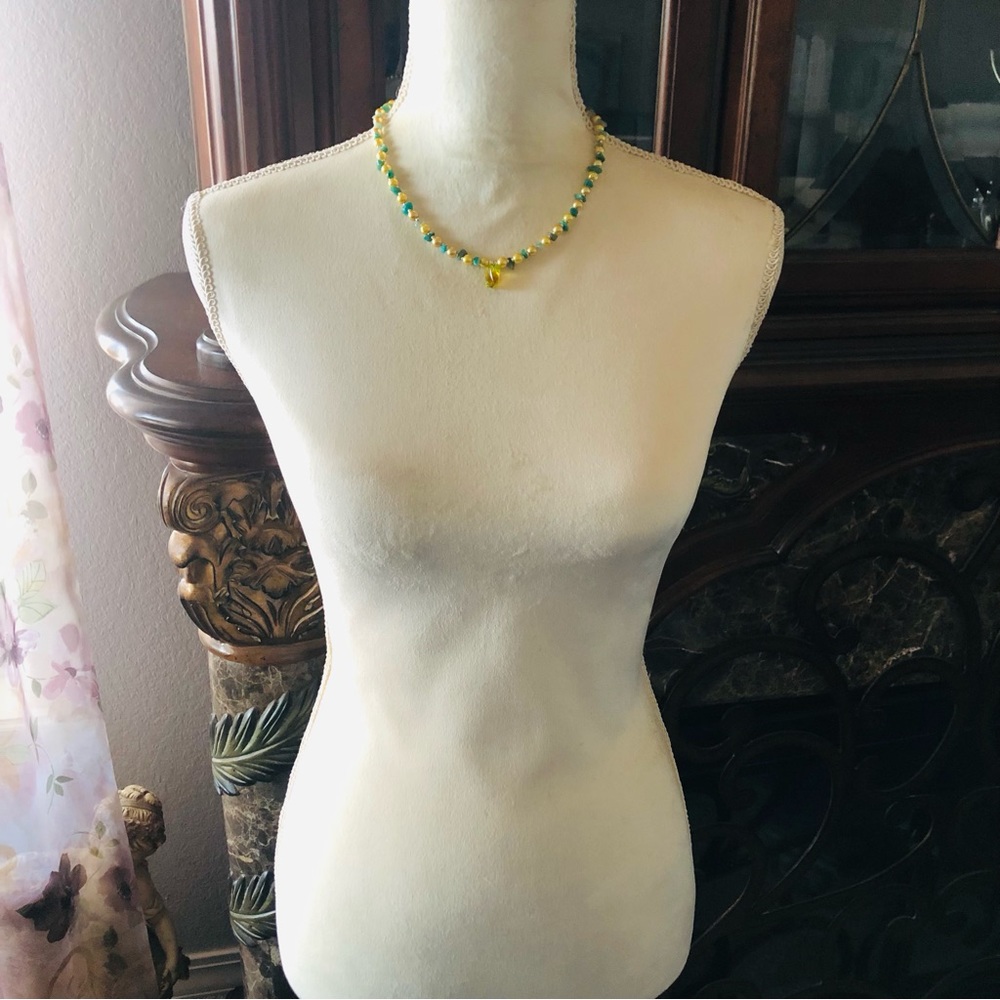 Handcrafted lynx stone pendant Czech glass pearl aventurine necklace - Picture 5 of 11